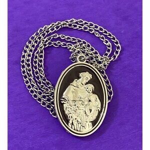 Saint Anthony Pray For Us 1" Medal Pendant Necklace, Silver Tone, Christianity